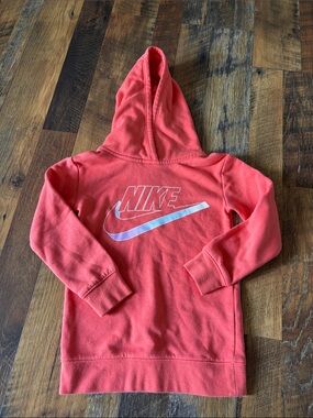 Nike Kids Coral-Red Pullover Hoodie with Nike Swoosh